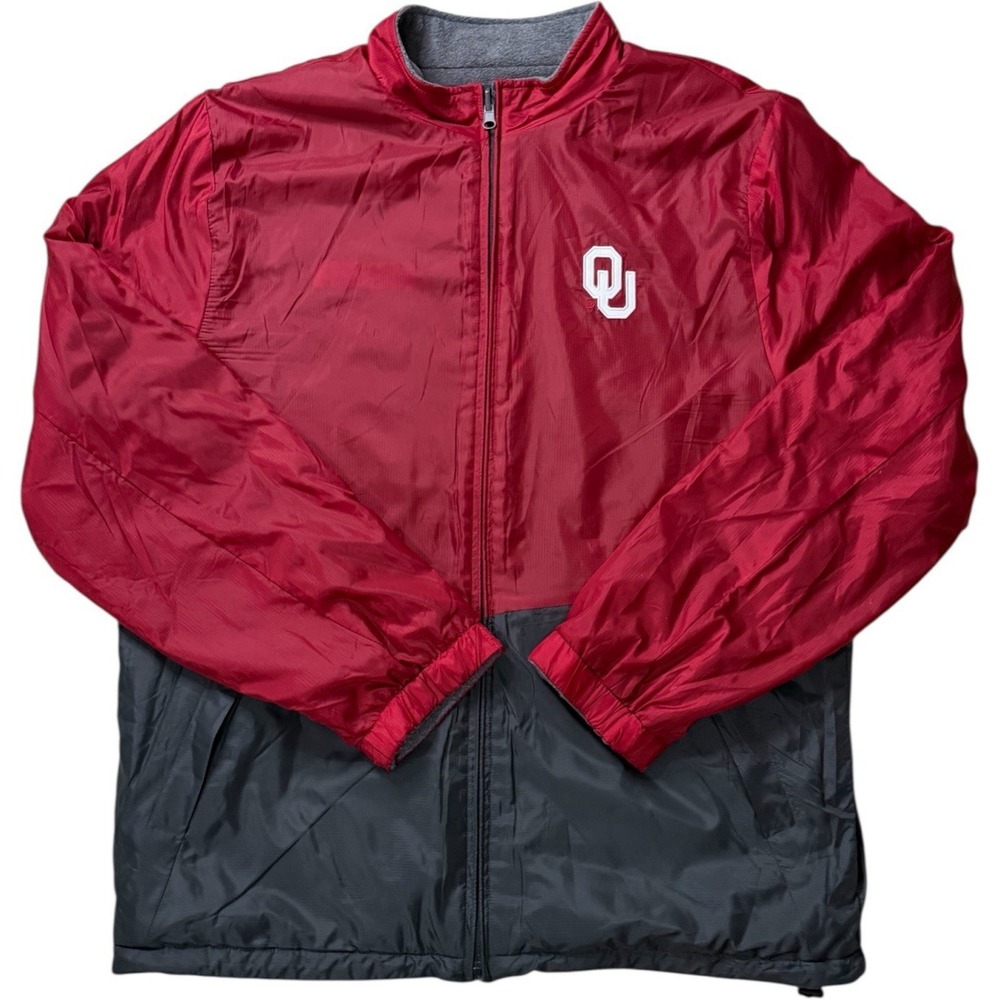 Oklahoma Sooners Red And Gray Full Zip Fleece Lined Windbreaker Jacket Size‎ L